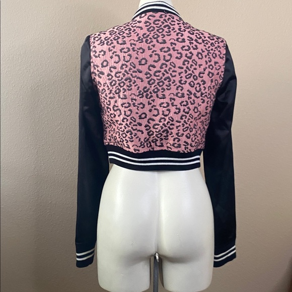 Aeropostale Pretty Little Liars pink leopard, black satin cropped bomber S💕💕 - Picture 8 of 11